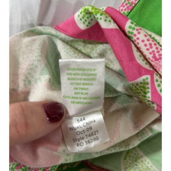 Lilly Pulitzer L Clare Silk Cotton Dress Pink Green Y2K Ruffle Babydoll Feminine - Picture 8 of 8